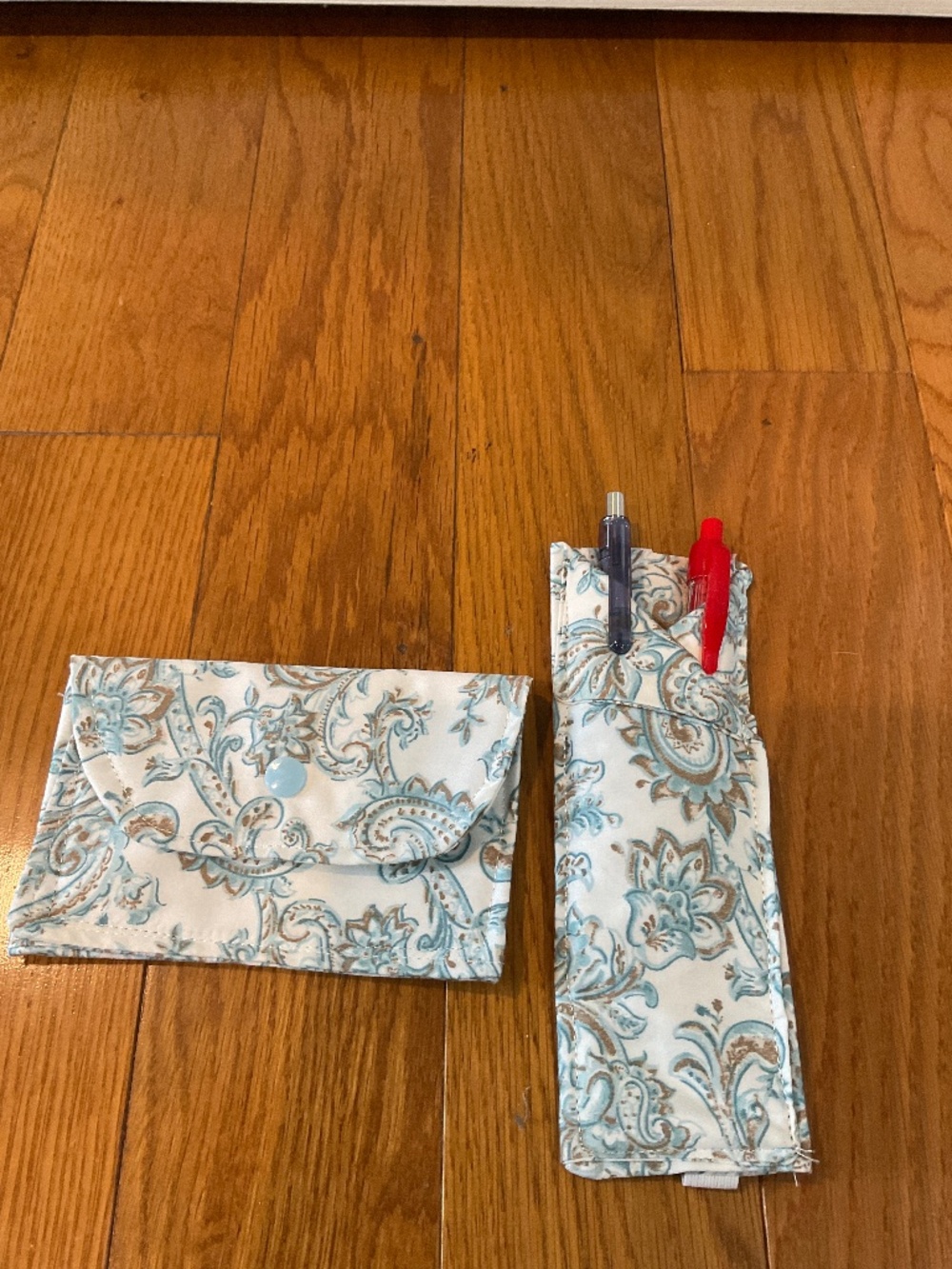 Blue Paisley Snap Pouch and Pen Keeper Bookmark Set